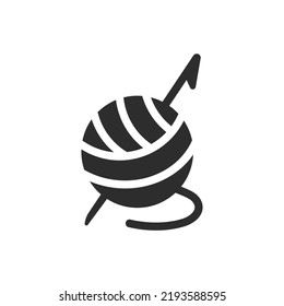 Knit icon. Clew with a knitting needle. Monochrome black and white symbol. Vector illustration
