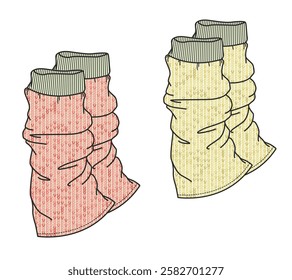 Knit leg warmers vector design technical flat drawing by adobe illustrator.