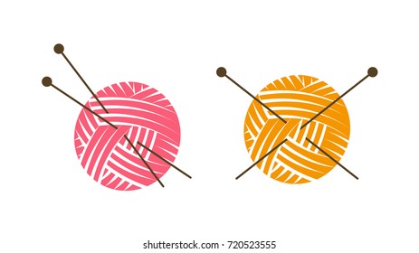 Knit logo or label. Ball of yarn with knitting needles. Vector illustration