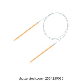 Knit needle icon, flat knitting craft accessories element, cartoon dressmaking supplies design, vector crochet decoration illustration, doodle tailor tool object,