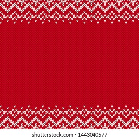 Knit ornament background with empty place for text. Knit textured pattern in fair Isle style. Vector illustration.