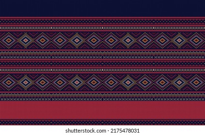 Knit Pattern Vector, Red Embroidery Design on Black Background, Seamless Ethnic for print.