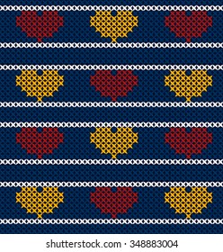 knit pattern yellow and red heart