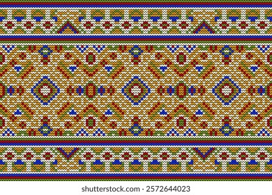 Knit pattern,knit floral pattern on yellow background,vector illustration,geometric ethnic,knitted embroidery,Aztec style,abstract background.design for texture,fabric,clothing,decoration,sweater.