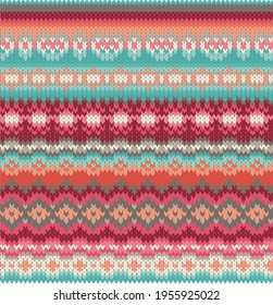 Imprimir. Patrón de Navidad sin fisuras. Vector. Textura de suéter de punto rosa. Establece el fondo geométrico de invierno de Navidad. Las vacaciones justas son adornos tradicionales. Ilustración de lana pullover.