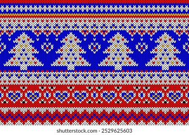 Knit print. Christmas seamless pattern. Vector. Red knitted sweater texture. Set Xmas winter geometric background. Holiday fair isle traditional ornaments. Wool pullover illustration. Festive crochet	