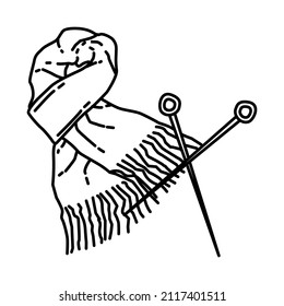 Knit a Scarf or Hat Part of Winter Activities for Family Hand Drawn Icon Set Vector.