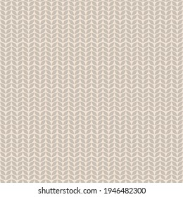 Knit seamless pattern. Beige knitting crochet vector texture, light wool sweater background, knitted mockup with copy space