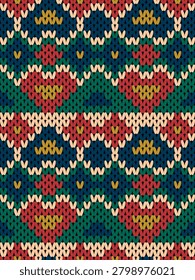Knit seamless pattern print. Seamless pattern heart. Seamless knitted pattern with flowers. Knit sweater pattern background abstract. Colorful background 