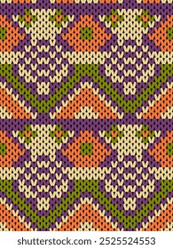 Knit seamless pattern print. Seamless pattern. Seamless knitted pattern with  flowers. Knit sweater pattern background abstract