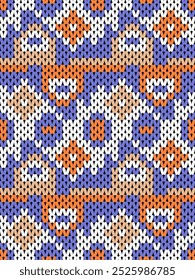 Knit seamless pattern print. Seamless pattern. Seamless knitted pattern with flowers. Knit sweater pattern background abstract. Purple 