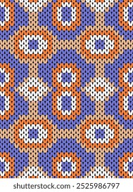 Knit seamless pattern print. Seamless pattern. Seamless knitted pattern with flowers. Knit sweater pattern background abstract. Purple 