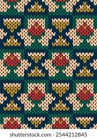 Knit seamless pattern print. Seamless pattern. Seamless knitted pattern with flowers. Knit sweater pattern background abstract. Colorful background 