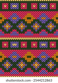 Knit seamless pattern print. Seamless pattern. Seamless knitted pattern with flowers. Knit sweater pattern background abstract. Colorful background 