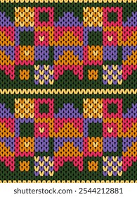 Knit seamless pattern print. Seamless pattern. Seamless knitted pattern with flowers. Knit sweater pattern background abstract. Colorful background 