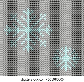 Knit seamless pattern with snowflakes. wool background. vector. Winter theme. Easy to relocate snowflakes. grey blue
