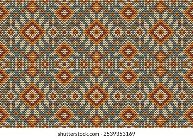 Knit seamless pattern,knit floral seamless pattern on green background,vector illustration,knitted embroidery,Aztec style,abstract background.design for texture,fabric,clothing,decoration,sweater.