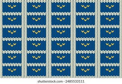 Knit seamless pattern.Knitted repeat pattern in blue.Vector graphic illustration.