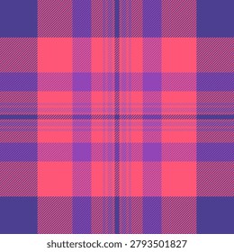 Knit tartan vector pattern, platform background textile check. Scotland texture seamless fabric plaid in red and indigo colors palette.