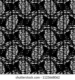 Knit textile fabric in black and white with leafy branches pattern. Traditional ethnic motif. Vector illustration.