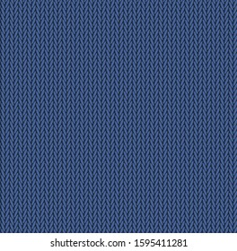 Knit texture blue color. Vector seamless pattern fabric. Knitting background flat design. 