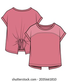 KNIT TOP WITH BACK TIE UP DETAIL FOR WOMEN AND TEEN GIRLS IN EDITABLE VECTOR FILE