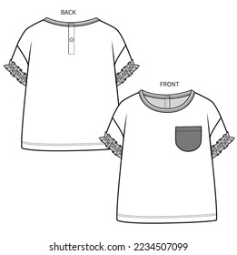 KNIT TOP WITH CONTRAST POCKET DETAIL FOR TODDLER GIRL AND BABY GIRL SET IN EDITABLE VECTOR