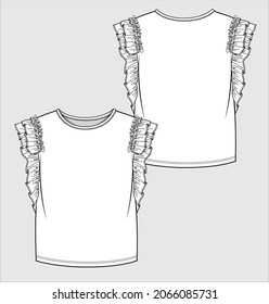 KNIT TOP WITH WOVEN FRILLS SLEEVES FOR WOMEN AND GIRLS IN VECTOR