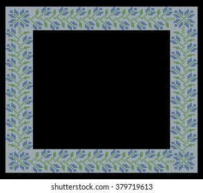 Knit Vintage frame, floral pattern, pattern, greeting, jacquard pattern, fabric border, vector illustrations
