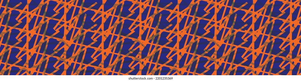 Knit weave style grid vector seamless border background. Blue red banner with entwined loops of woven yarn effect. Regular mesh of thread lines. Minimal neutral gray organic purl texture.