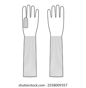 Knit Wool Gloves Elbow length Fashion hand accessory clothing technical illustration garment. Vector front palm back view for Men women unisex style flat template CAD mockup sketch on white background