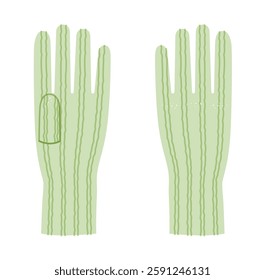 Knit Wool Gloves Elbow length light green cartoon Fashion hand accessory clothing technical illustration garment. Vector front palm back view for Men women unisex style flat template mockup on white