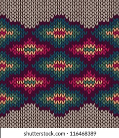 Knit Woolen Seamless Ethnic Ornament Texture. Fabric Color Tracery Background