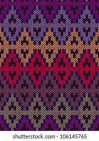 Knit woolen seamless jacquard ornament texture. Fabric color tracery background