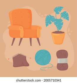 knit yarn balls chair set