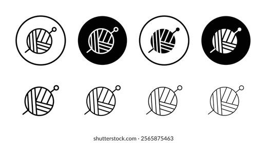 Knit yarn with needle icon Black and white outline vector