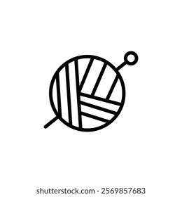 Knit yarn with needle icon Black and white outline vector