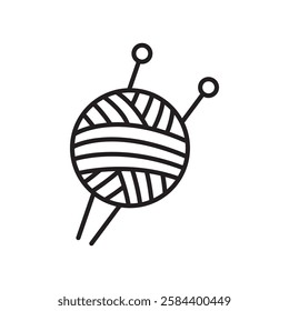 Knit yarn with needle icon black and white vector outline sign