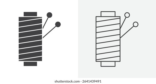 Knit yarn with needle icon Line graphics illustration