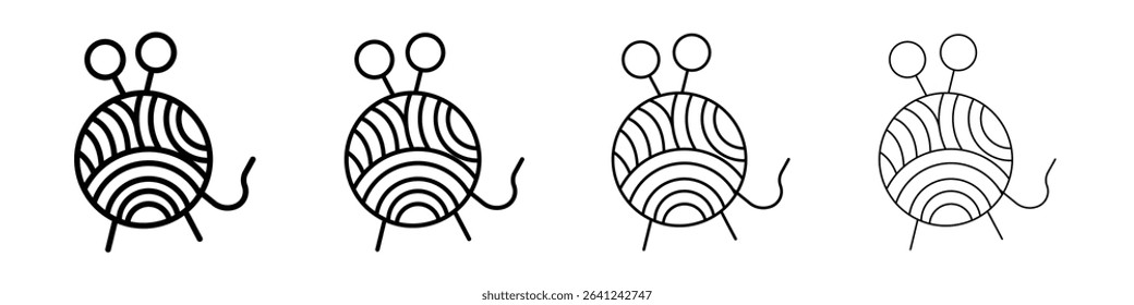 Knit yarn with needle icon Outline sign symbol set