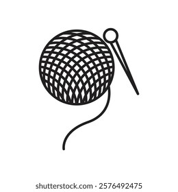 Knit yarn with needle icon vector outline logo sign