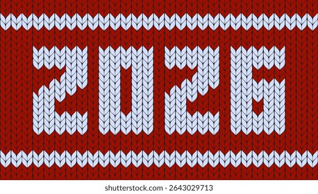 Knitted 2026 number design in traditional winter sweater texture for cozy New Year greeting, holiday card, seasonal decor, warm pattern theme. Vector illustration.