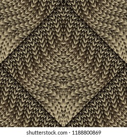 Knitted 3d seamless pattern. Ornamental knitting textured background. Modern geometric braided ornaments with patterned knits. Surface decorative endless texture. Ornate design for fabric, wallpapers