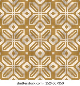 Knitted abstract geometric vector seamless pattern for sweater or plaid design