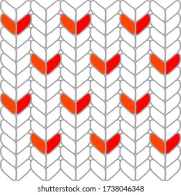 Knitted abstract heart white stripe winter decor motif pattern shape set on background, vector illustration