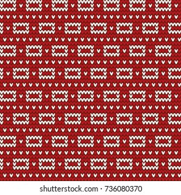 Knitted abstract pattern of white rectangles on a red background. For decoration, design, knitting.