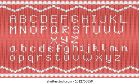 Knitted Alphabet Pattern. Vector Knitted Alphabet for Your Design. Winter Sweater Holiday Design. Vector illustration