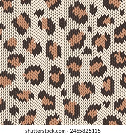 Patrón sin costuras de piel animal de punto. Fondo de Vector de imitación de tela. Fondo de pantalla de punto plano con estampado de leopardo. Lindo diseño para envoltura de regalo, papel, textil