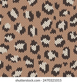 Patrón sin costuras de piel animal de punto. Fondo de Vector de imitación de tela. Fondo de pantalla de punto plano con estampado de leopardo. Lindo diseño para envoltura de regalo, papel, textil