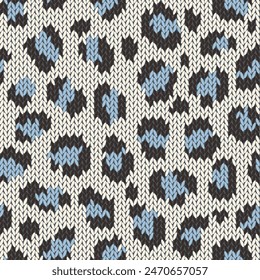 Knitted animal skin seamless pattern. Fabric imitation vector background. Flat style knit wallpaper with leopard print. Cute design for gift wrap, paper, textile